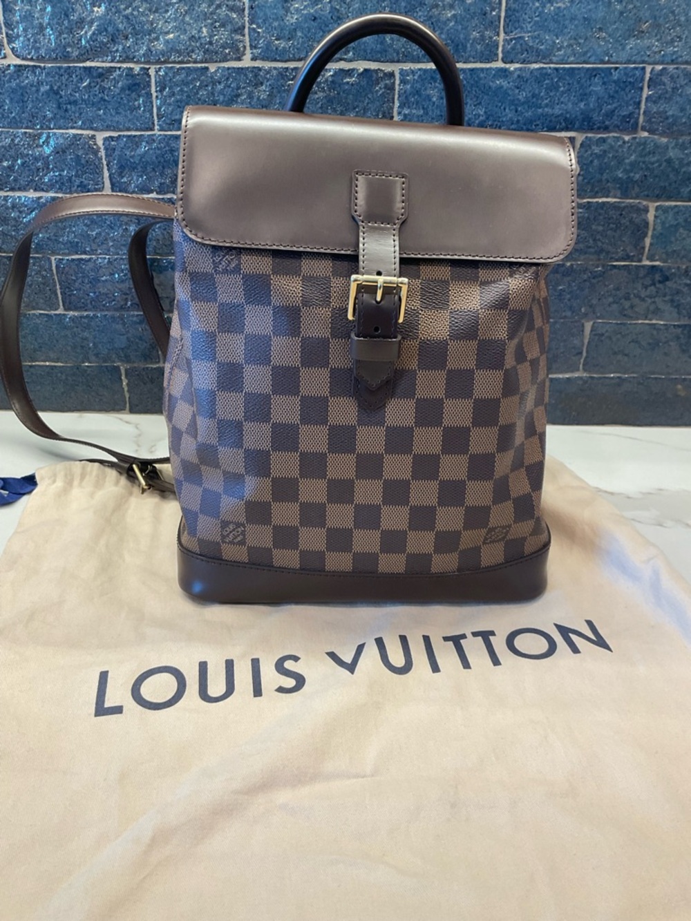 LOUIS VUITTON AUTHENTIC Brown Check Damier Ebine Soho Backpack-IMMACULATE - Picture 2 of 16